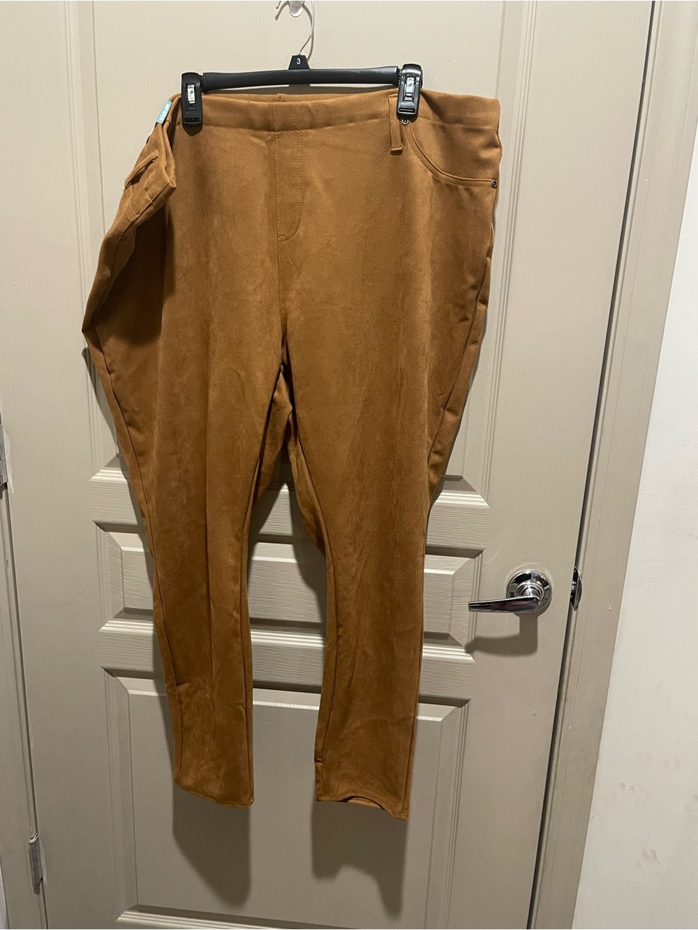 NWT- Terra & Sky Suede-Look Tapered Pants in Caramel Brown